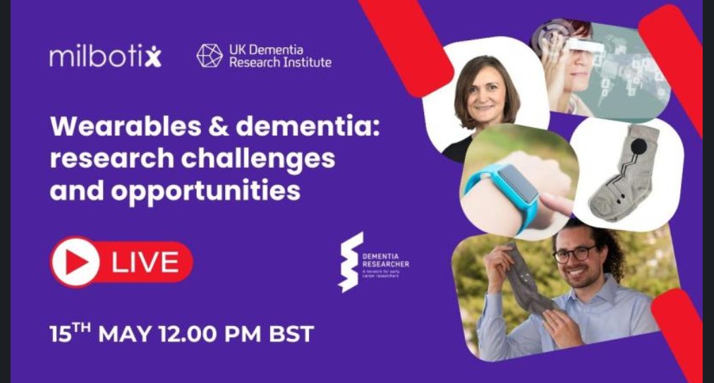 Community Rehabilitation Research Network (@communityrrn) on Twitter photo Interested in wearable tech for community rehab?
<a href="/UKDRI/">UK Dementia Research Institute</a> is hosting a YouTube live webinar this week that will be an interesting discussion about the use of wearables for people with dementia.
Join the webinar on 15th May at 12:00 noon
lnkd.in/e8iPYGei Interested in wearable tech for community rehab?
<a href="/UKDRI/">UK Dementia Research Institute</a> is hosting a YouTube live webinar this week that will be an interesting discussion about the use of wearables for people with dementia.
Join the webinar on 15th May at 12:00 noon
lnkd.in/e8iPYGei