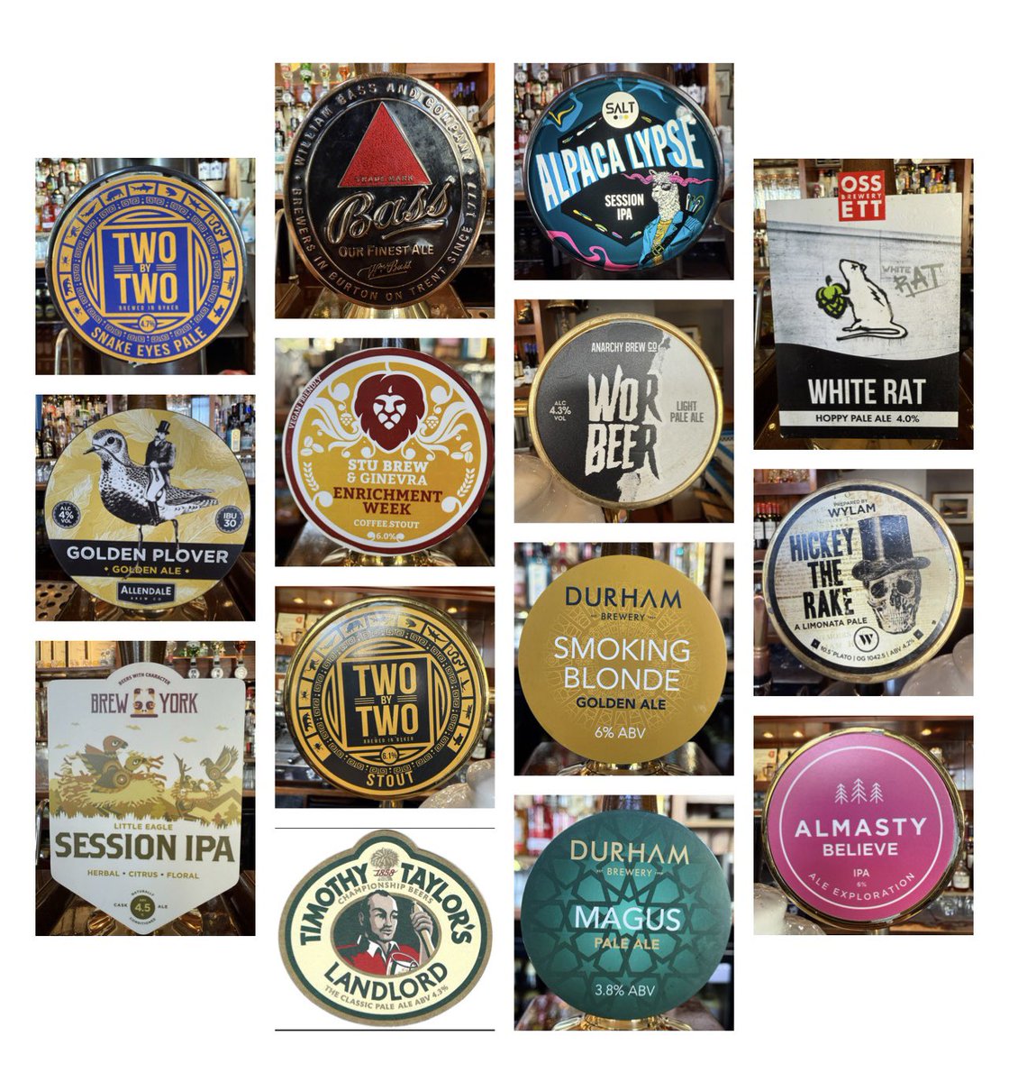 OTB:-
<a href="/TwoByTwoBrewing/">TwoByTwo</a> 
<a href="/AlmastyBrewCo/">Almasty Brewing Co</a> 
<a href="/AllendaleBrewCo/">Allendale Brewery</a> 
<a href="/StuBrewNCL/">Stu Brew</a> 
<a href="/TimothyTaylors/">Timothy Taylor's Brewery</a> 
<a href="/brewyorkbeer/">Brew York</a> 
<a href="/ossettbrewery/">Ossett Brewery</a> 
<a href="/durhambrewery/">The Durham Brewery</a> 
Bass
<a href="/SaltBeerFactory/">SALT</a> 
<a href="/wylambrewery/">Wylam Brewery</a> 
<a href="/AnarchyBrewCo/">Anarchy Brew Co</a>