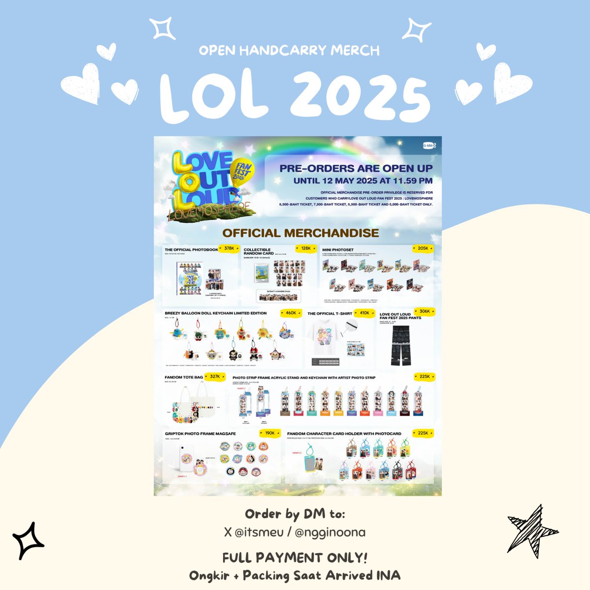 itsmeu's tweet photo. punten~ boleh di RT ya teman~~
Jastip merchs / goods #LOLFanFest2025 w/ @itsmeu &amp; @ngginoona ~ 

Harga, terms &amp; condition &amp; form order ada di link di bawah ini ya:

https://t.co/zgdFfSkiFN

Thank you! Happy shopping.
tanya2 boleh DM ya

#gmmtv #LOL2025 https://t.co/s0LUSvqPIv