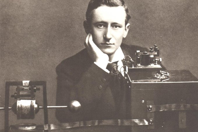 Rainmaker1973's tweet image. Today in 1894, &quot;wireless&quot; was born when Guglielmo Marconi successfully transmitted a radio wave three-quarters of a mile, having constructed his own “invisible wave”-generating equipment at his family’s estate in Pontecchio, Italy. He was 20.