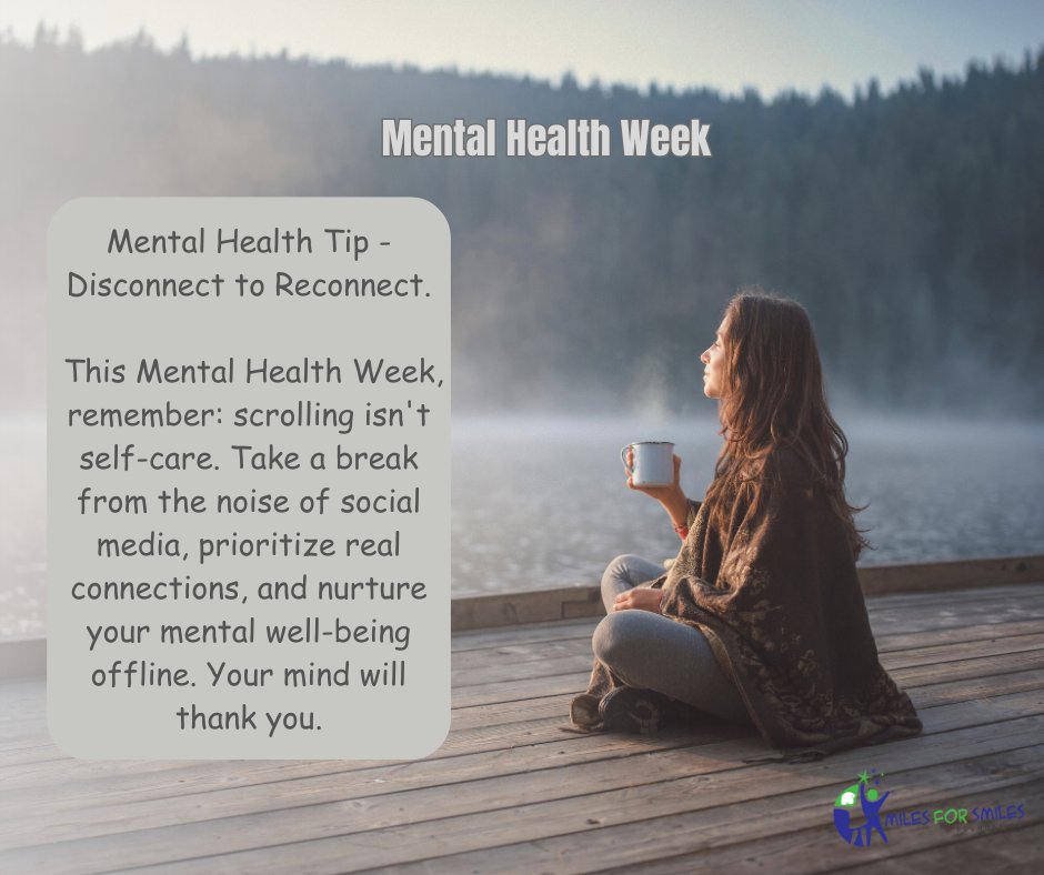 BevMooreDavis's tweet photo. This Mental Health Week, remember: scrolling isn't self-care. Take a break from the noise of social media, prioritize real connections, and nurture your mental well-being offline. Your mind will thank you. @miles4smilesNL #mentalhealth https://t.co/NuR6spo32t