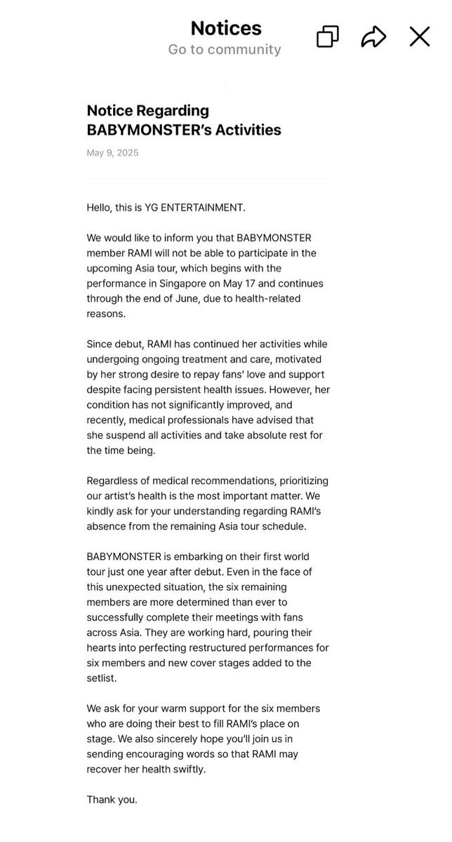 SEMOGA CEPAT SEMBUHH RAMIII.GONNA MISS YOU SO MUCH #GETWELLSOONRAMI #RAMI #BABYMONSTER