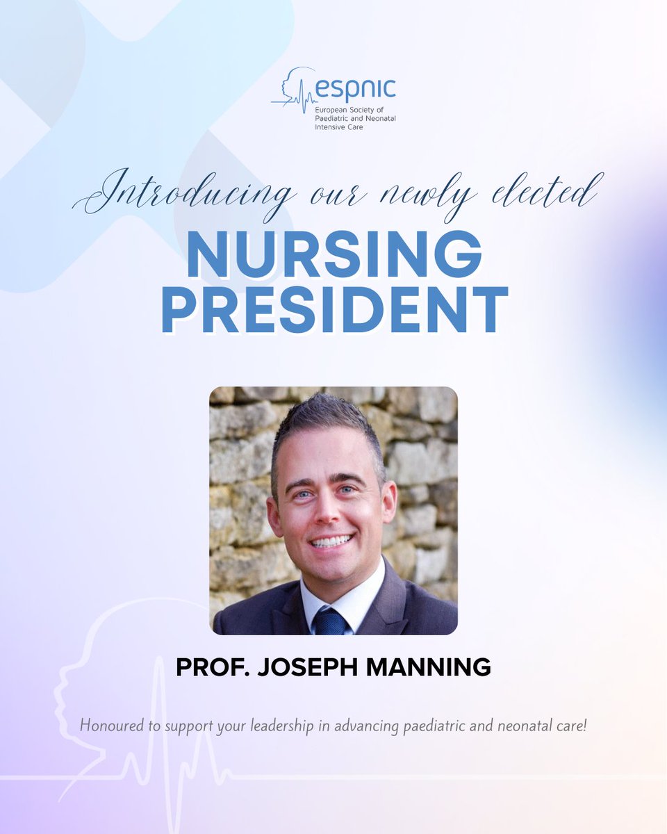 We proudly welcome Prof. Joseph Manning as the newly elected Nursing President of #ESPNIC!

Congratulations! 💫

#CriticalCare #CriticalCareNurses #ScientificLeadership #PedsICU #NICU #NeoTwitter