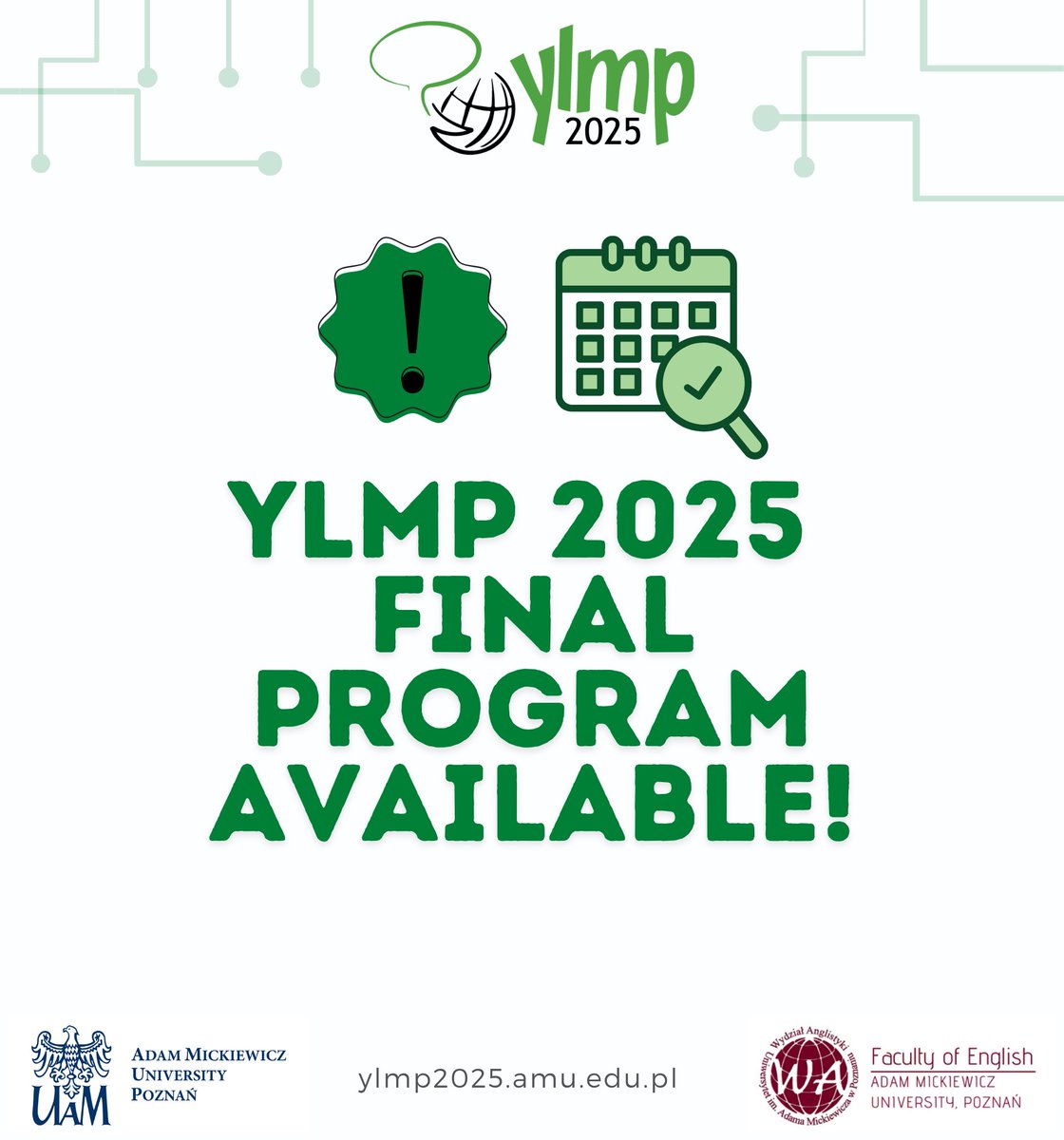 CongressYlmp's tweet photo. ✅ We are happy to confirm that the final version of YLMP2025 program is now available on our website! ✅

ℹ️ Follow this link to learn more about the program: https://t.co/bAO5pgnYJs https://t.co/ecqpwFWozT
