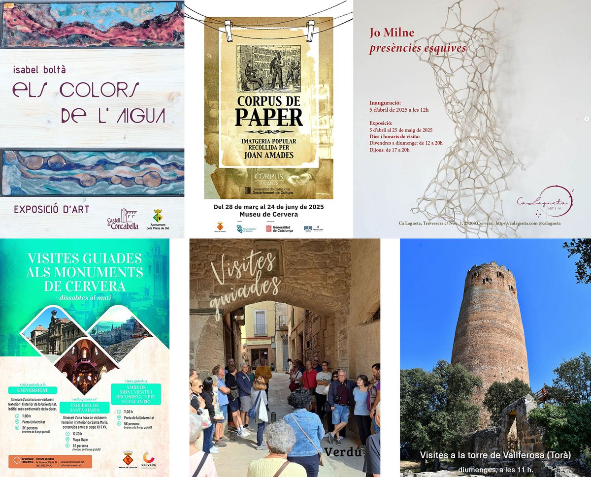 Som Segarra (@somsegarra) on Twitter photo Sense plans per al cap de setmana? #fires #caminada #festesmajors #festes #concerts #teatre #expos i #visites, viu la #primaverasegarra!
<a href="/lasegarra/">La Segarra</a> <a href="/paeriacervera/">Paeria de Cervera</a> <a href="/AJTorrefeta/">TorrefetaiFlorejacs</a> <a href="/valldellobregos/">Vall del Llobregós</a> <a href="/TurismeGuissona/">Oficina de Turisme de Guissona</a> <a href="/museudecervera/">Museu de Cervera</a> <a href="/CConcabella/">Castell de Concabella</a> <a href="/Espitllera/">L'Espitllera Fòrum d’Estudis Segarrencs (EFES)</a>
ℹ️ visit.somsegarra.cat Sense plans per al cap de setmana? #fires #caminada #festesmajors #festes #concerts #teatre #expos i #visites, viu la #primaverasegarra!
<a href="/lasegarra/">La Segarra</a> <a href="/paeriacervera/">Paeria de Cervera</a> <a href="/AJTorrefeta/">TorrefetaiFlorejacs</a> <a href="/valldellobregos/">Vall del Llobregós</a> <a href="/TurismeGuissona/">Oficina de Turisme de Guissona</a> <a href="/museudecervera/">Museu de Cervera</a> <a href="/CConcabella/">Castell de Concabella</a> <a href="/Espitllera/">L'Espitllera Fòrum d’Estudis Segarrencs (EFES)</a>
ℹ️ visit.somsegarra.cat