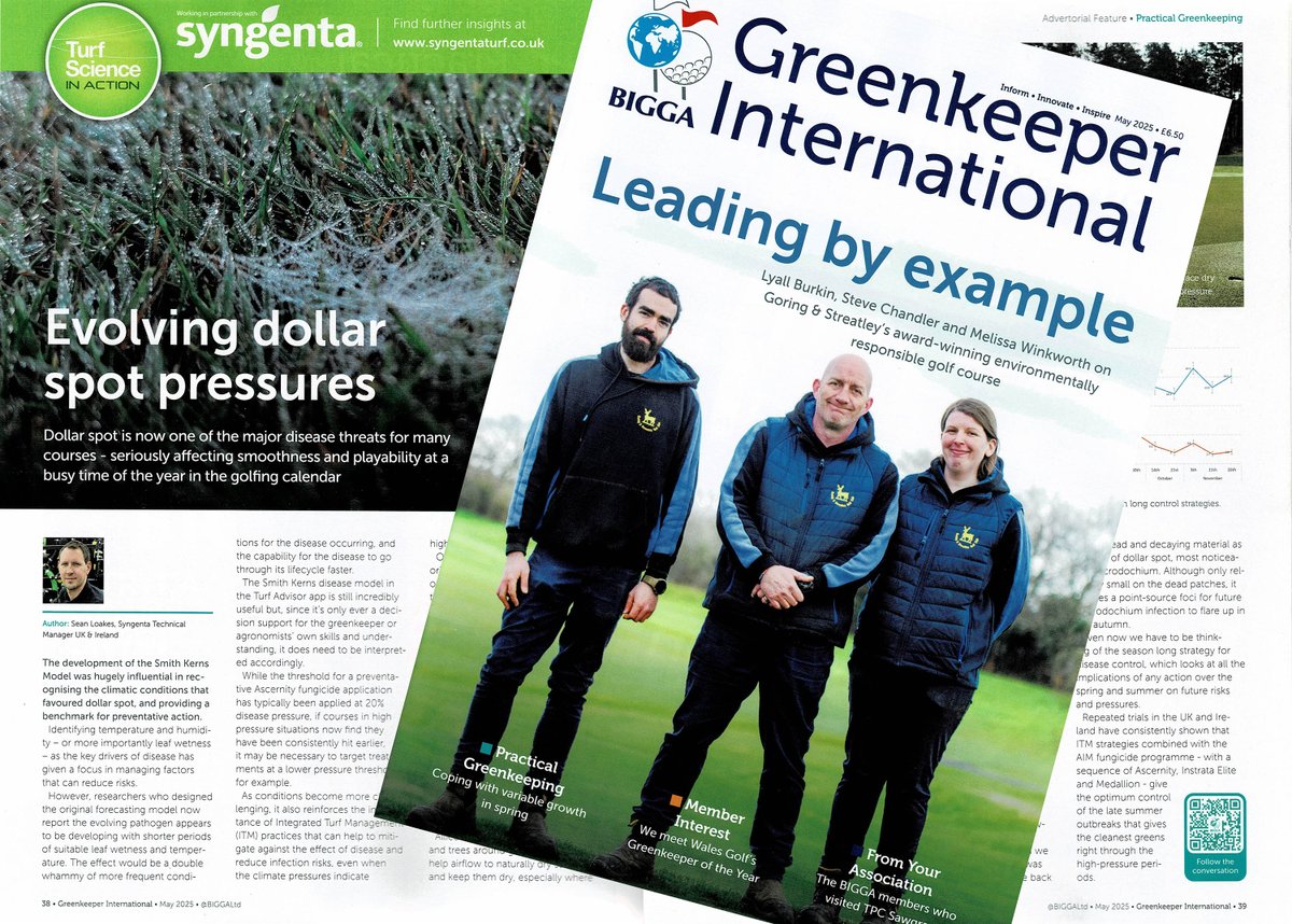 SyngentaTurfUK's tweet image. NEWS: Dollar spot pressure is changing and evolving. 

Find out what it means for your ITM and turf health programmes. 

It's in this month's issue of @BIGGALtd Greenkeeper International, also featuring Goring &amp;amp; Streatley Golf Club, winners of the Syngenta #OperationPollinator