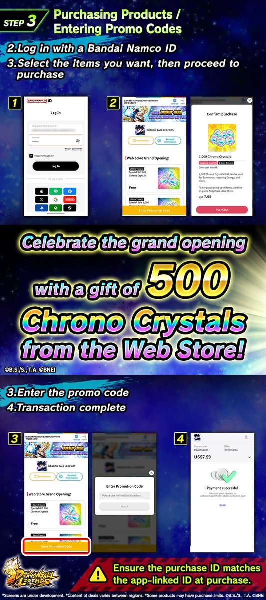 DevelBrain's tweet photo. [The Web Store Is Open!]

Get better deals than in-app on Chrono Crystals and more!

A gift of 500 Chrono Crystals is available from the Web Store to celebrate!

Web Store: https://t.co/brHVRLmwhI

*Connecting a Bandai Namco ID is required to use the Web Store. https://t.co/cwmk7iOB5A