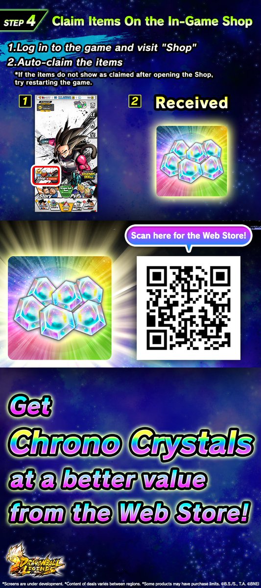 DevelBrain's tweet photo. [The Web Store Is Open!]

Get better deals than in-app on Chrono Crystals and more!

A gift of 500 Chrono Crystals is available from the Web Store to celebrate!

Web Store: https://t.co/brHVRLmwhI

*Connecting a Bandai Namco ID is required to use the Web Store. https://t.co/cwmk7iOB5A