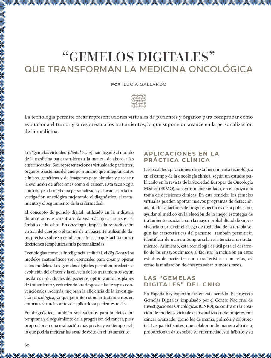 ¿Sabías que…

…ya es posible crear “gemelos digitales” de pacientes oncológicos para predecir cómo evolucionará su enfermedad y cómo responderá a diferentes tratamientos? Esta tecnología puntera permite personalizar aún más la medicina y acelerar la investigación sin necesidad