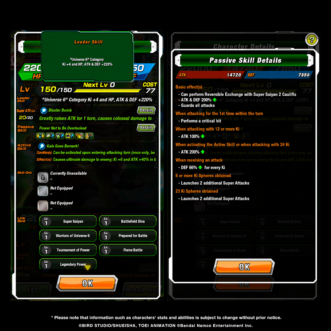 dokkan_global's tweet photo. First-hand information on LR [The Perfect Duo] Super Saiyan 2 Caulifla + Super Saiyan 2 Kale's stats! (2/3) https://t.co/2Su8BNpwQG