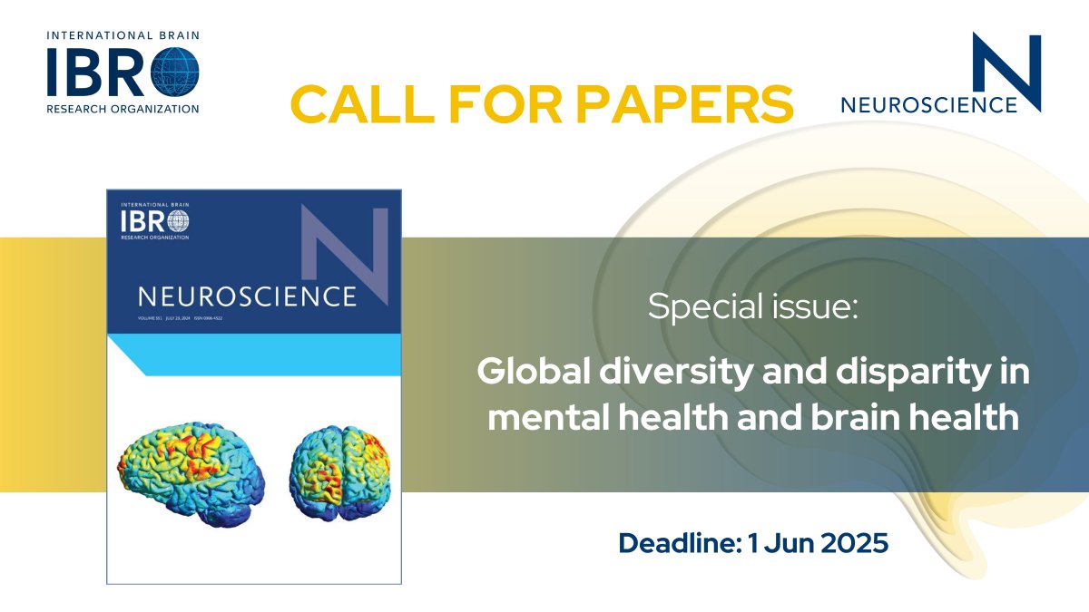 IBRO Journals (@ibrojournals) on Twitter photo #CallForPapers to #Neuroscience’s special issue on “Global diversity and disparity in #MentalHealth & #BrainHealth”! 🧠
Learn more & submit by 1 Jun: ibro.org/call-for-paper…
#IBROJournals @ELSneuroscience @SJSpencerLab <a href="/franciru1/">Francesca Cirulli</a> <a href="/IBROorg/">IBRO - International Brain Research Organization</a> @ProfLawlor@DrTFarombi <a href="/SandraBez9/">Sandra Báez</a> #CallForPapers to #Neuroscience’s special issue on “Global diversity and disparity in #MentalHealth & #BrainHealth”! 🧠
Learn more & submit by 1 Jun: ibro.org/call-for-paper…
#IBROJournals @ELSneuroscience @SJSpencerLab <a href="/franciru1/">Francesca Cirulli</a> <a href="/IBROorg/">IBRO - International Brain Research Organization</a> @ProfLawlor@DrTFarombi <a href="/SandraBez9/">Sandra Báez</a>