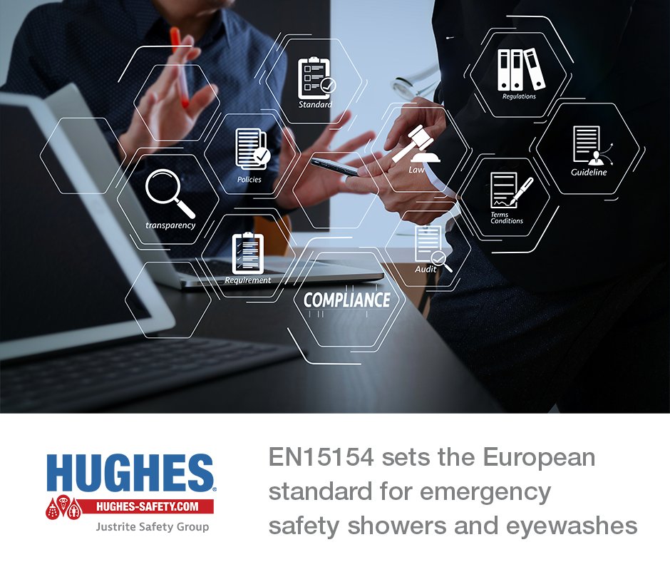 EN15154 sets the European standard for emergency safety showers and eye wash units, ensuring they deliver tepid water at the right flow rates for at least 15 minutes. 

This is crucial for effective decontamination after exposure to hazardous substances. Compliance protects your