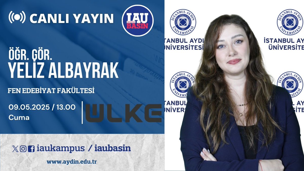İstanbul Aydın Üni. Kurumsal İletişim Direktörlüğü (@iaubasin) on Twitter photo 📺 Öğretim Görevlimiz Yeliz Albayrak, dış politika gündeminde yaşanan son gelişmeler hakkında değerlendirmelerde bulunacak.
İzlemek için 📷 ulketv.com.tr/canli-yayin
<a href="/IAUKampus/">İstanbul Aydın Üniversitesi</a>
<a href="/drmaydin/">Prof. Dr. Mustafa AYDIN</a>
<a href="/YelizAlbayrak3/">Yeliz Albayrak</a>
<a href="/ulketv/">ÜLKE TV</a>
<a href="/fef_iau/">İstanbul Aydın Üniversitesi Fen Edebiyat Fakültesi</a> 📺 Öğretim Görevlimiz Yeliz Albayrak, dış politika gündeminde yaşanan son gelişmeler hakkında değerlendirmelerde bulunacak.
İzlemek için 📷 ulketv.com.tr/canli-yayin
<a href="/IAUKampus/">İstanbul Aydın Üniversitesi</a>
<a href="/drmaydin/">Prof. Dr. Mustafa AYDIN</a>
<a href="/YelizAlbayrak3/">Yeliz Albayrak</a>
<a href="/ulketv/">ÜLKE TV</a>
<a href="/fef_iau/">İstanbul Aydın Üniversitesi Fen Edebiyat Fakültesi</a>