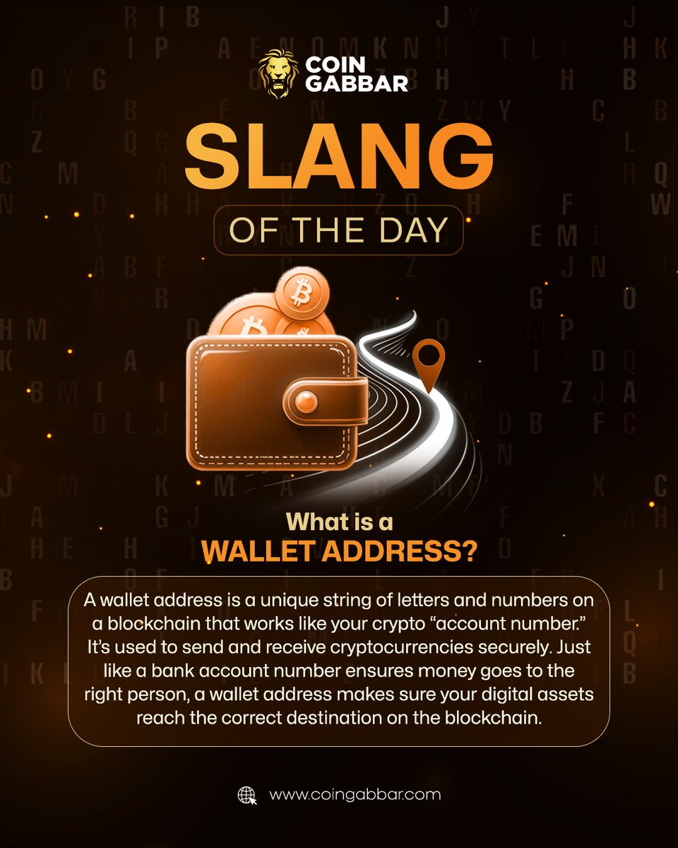 coin_gabbar_'s tweet photo. What’s a Wallet Address? Let’s break it down. ✨

It’s your unique ID on the blockchain — like a digital account number.

Knowing the basics = safer, smarter crypto moves.
👉 https://t.co/2iY2yISdb9

#CoinGabbar #WalletAddress #Blockchain #CryptoTrends #Trading #Crypto #CryptoBasics #Web3 #CryptoEducation #DigitalWallet #CryptoSecurity