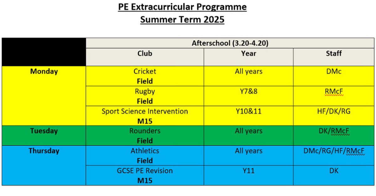 Check out our new extra-curricular timetable for the summer term 🏃‍♂️ 🏏 ☀️