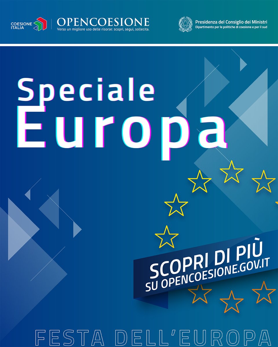 OpenCoesione's tweet photo. OpenCoesione celebra il 9 maggio, Festa dell'Europa, con una selezione di 9 video che raccontano progetti realizzati in Italia con risorse della politica di coesione europea che hanno contribuito allo sviluppo dei territori 

https://t.co/4upbgy50dP

#CoesioneItalia #EUinmyRegion https://t.co/9cgmyHOwcm