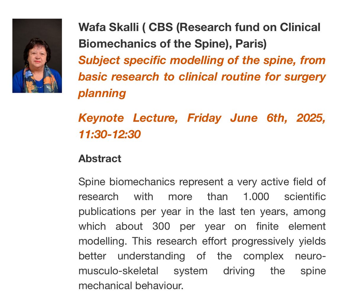 Disc4All EU Project (@disc4all_eu) on Twitter photo 8th #Barcelona VPH Institute Summer School, JUNE 2-6, 2025!
✍️ Register here: lnkd.in/d2aifhdC
🗓️Deadline: 19/05/25
🗣️Keynote speaker: Wafa Skalli - “Subject specific modelling of the spine, from basic research to clinical routine for surgery planning” 8th #Barcelona VPH Institute Summer School, JUNE 2-6, 2025!
✍️ Register here: lnkd.in/d2aifhdC
🗓️Deadline: 19/05/25
🗣️Keynote speaker: Wafa Skalli - “Subject specific modelling of the spine, from basic research to clinical routine for surgery planning”