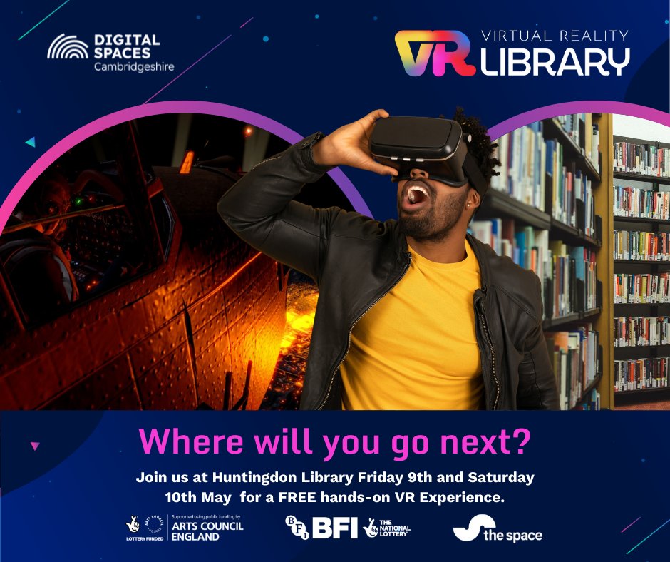 cambslib's tweet photo. On now! Try a VR experience at Huntingdon Library today or tomorrow - Saturday 10th May. Book a space at the library or email Huntingdon.Referral@cambridgeshire.gov.uk
Fly on a Lancaster, be in an orchestra, play with Wallace and Gromit...
#DigitalSpaces #VRTour https://t.co/m7nWJMvoJQ