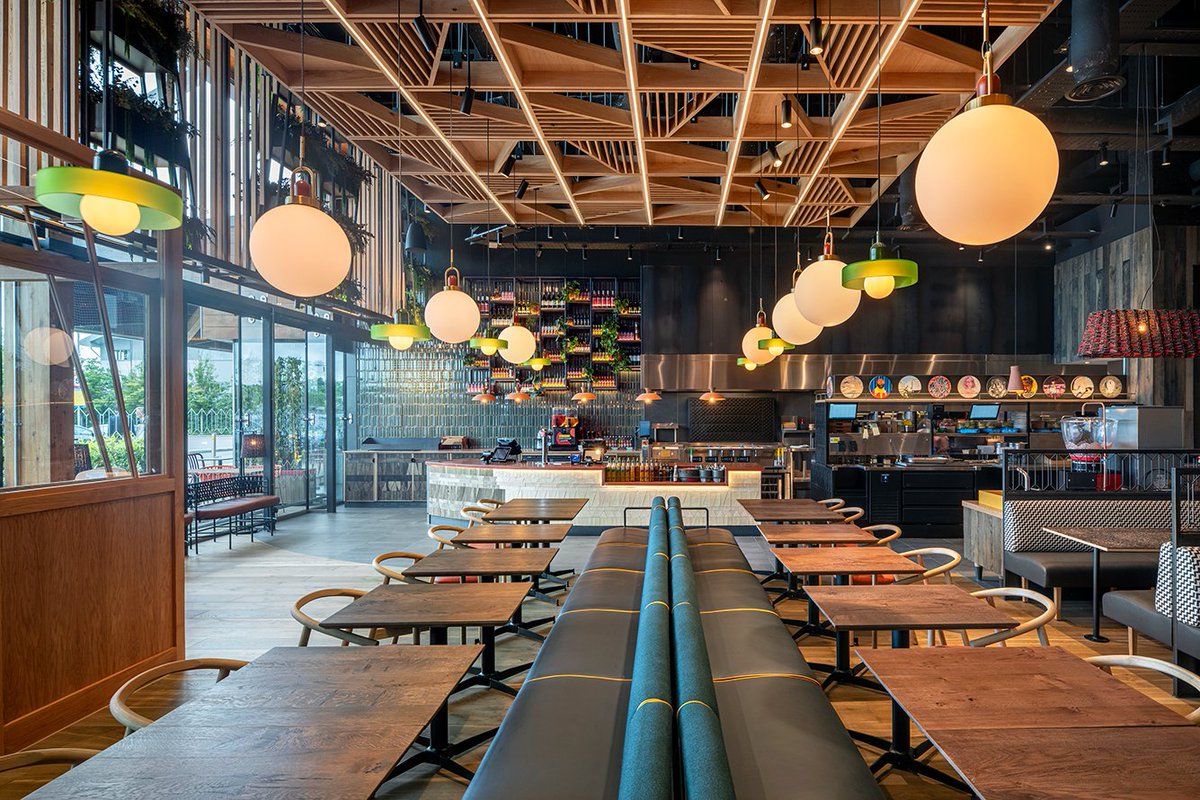 The new Taplow #restaurant has been designed by <a href="/morenomasey/">MorenoMasey</a>  with a <a href="/NandosSA/">NandosSA</a> colour palette, geometric fabrics, original #African #artwork, hand-woven pendant #lights, and #cork detailing. Photos by myself! #photographer #photography #photo #interiorphotography #interiordesign
