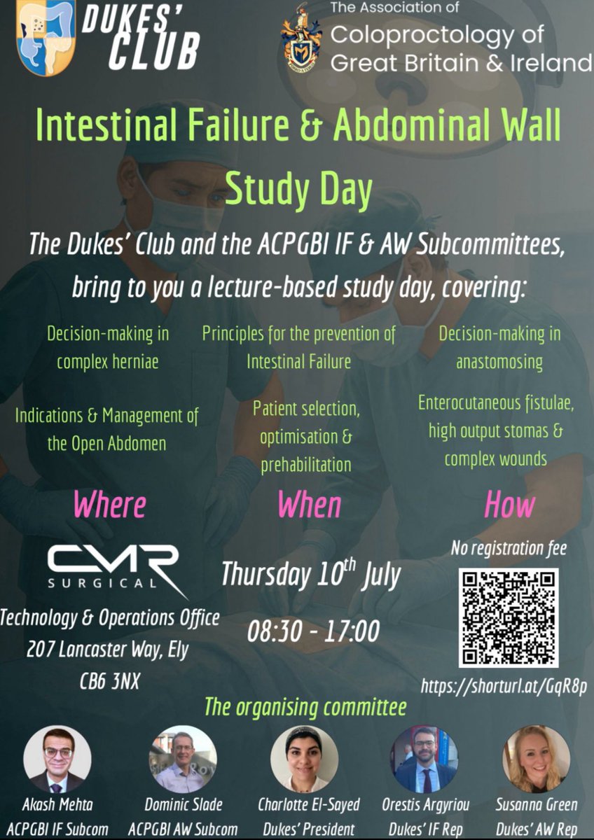 The Roux Group (@roux_group) on Twitter photo Sign up to the <a href="/Dukes_Club/">The Dukes' Club</a> <a href="/ACPGBI/">@ACPGBI</a> IF/AWR study day for general surgery trainees!
🚨
-IF prevention/postop Mx
-Mx of open abdomens inc negative pressure dressing workshop
📆 Thursday 10th July
📍 <a href="/CMRSurgical/">CMR Surgical</a> Cambridge 👇
💷 FREE!
🔗 to register: shorturl.at/GqR8p Sign up to the <a href="/Dukes_Club/">The Dukes' Club</a> <a href="/ACPGBI/">@ACPGBI</a> IF/AWR study day for general surgery trainees!
🚨
-IF prevention/postop Mx
-Mx of open abdomens inc negative pressure dressing workshop
📆 Thursday 10th July
📍 <a href="/CMRSurgical/">CMR Surgical</a> Cambridge 👇
💷 FREE!
🔗 to register: shorturl.at/GqR8p