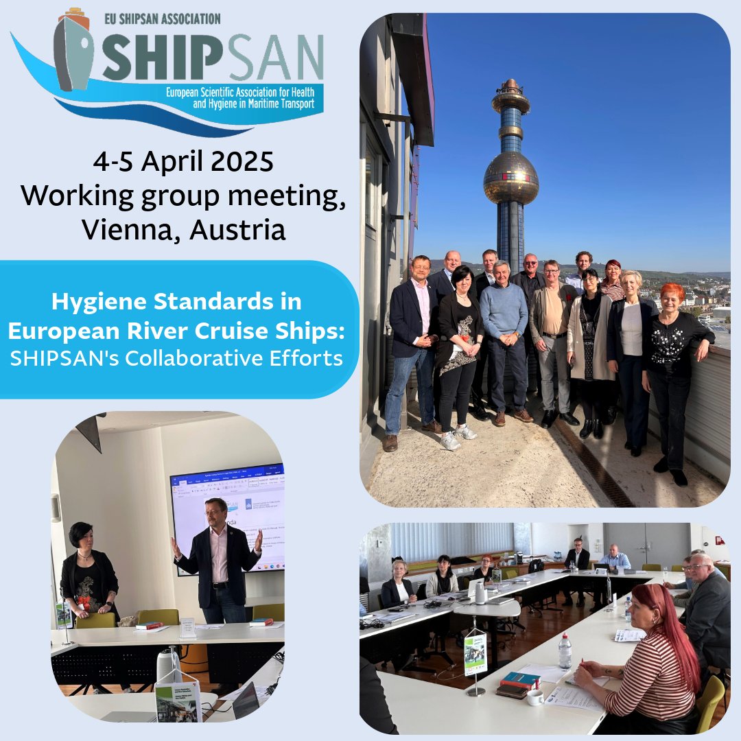 EuShipsan's tweet photo. 🚢 The EU SHIPSAN Association is updating hygiene standards for European river cruise ships. 

🇪🇺 A key Vienna meeting (Apr 2025) gathered health experts &amp; cruise operators. New rules roll out in 2026 in phases. ⚓🛳️

More info 👉 https://t.co/1APSv10dLj

#SafetyFirst https://t.co/ClSXOnmKbl