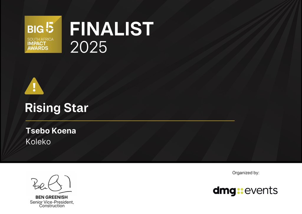 TseboKoena's tweet photo. I am deeply honoured to be shortlisted as one of the nominees for "Rising Star of the Year" 

#FAEO #ECSA #Koleko #Leadership #UNESCO  #AfricaRising #InvestInAfrica #Big5SouthAfrica #Big5ImpactAwards #Big5Finalist https://t.co/GmbjE0do3M