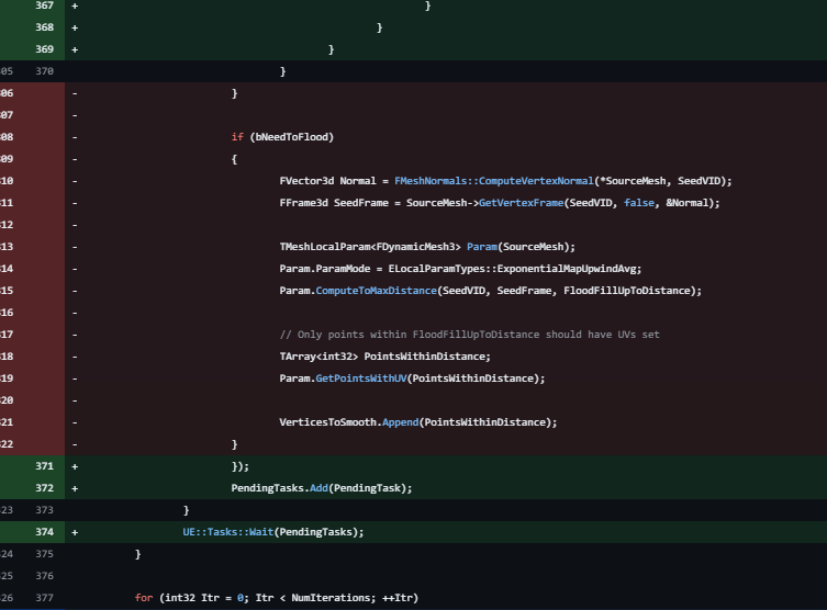 theredpix's tweet image. #UnrealEngine 5.6 #Multithreading #Optimization Update ! -Transfet skin weight node- : 
Adding Vertices to smooth  within the flood distance has been multithreaded From 18ms to 3.5ms #gamedev #cpp #rendering #bones #animation