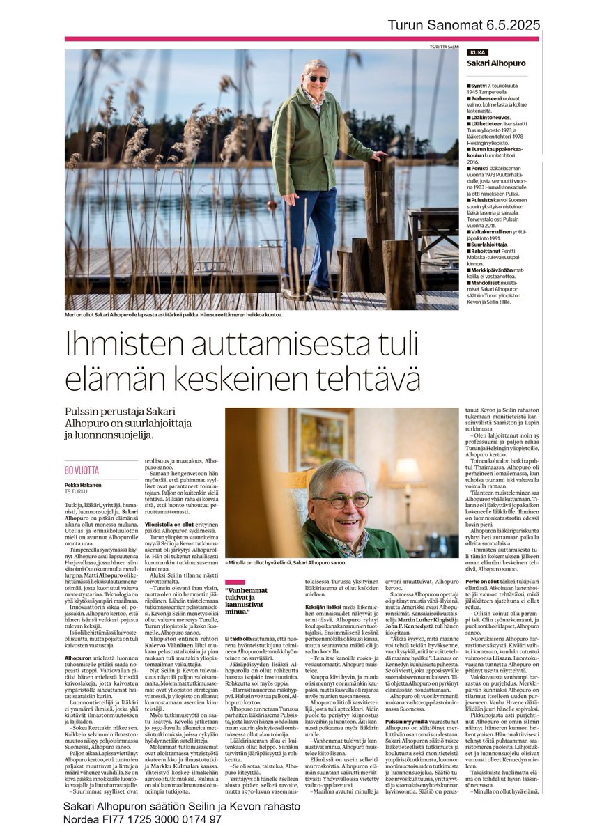 Saaristomeren tutkimuslaitos (@seiliutu) on Twitter photo Henkilökuva Turun yliopiston kenttäasemia tukevasta mesenaattistamme. Hyviä pyöreitä vuosia Sakari, tulkoo vuosia vielä paljon lisää!
#SakariAlhopuronSäätiö #Seili #KevoSubarcticResearchInstitute #UTUBiodiversity <a href="/UniTurku/">Turun yliopisto - University of Turku</a> Henkilökuva Turun yliopiston kenttäasemia tukevasta mesenaattistamme. Hyviä pyöreitä vuosia Sakari, tulkoo vuosia vielä paljon lisää!
#SakariAlhopuronSäätiö #Seili #KevoSubarcticResearchInstitute #UTUBiodiversity <a href="/UniTurku/">Turun yliopisto - University of Turku</a>