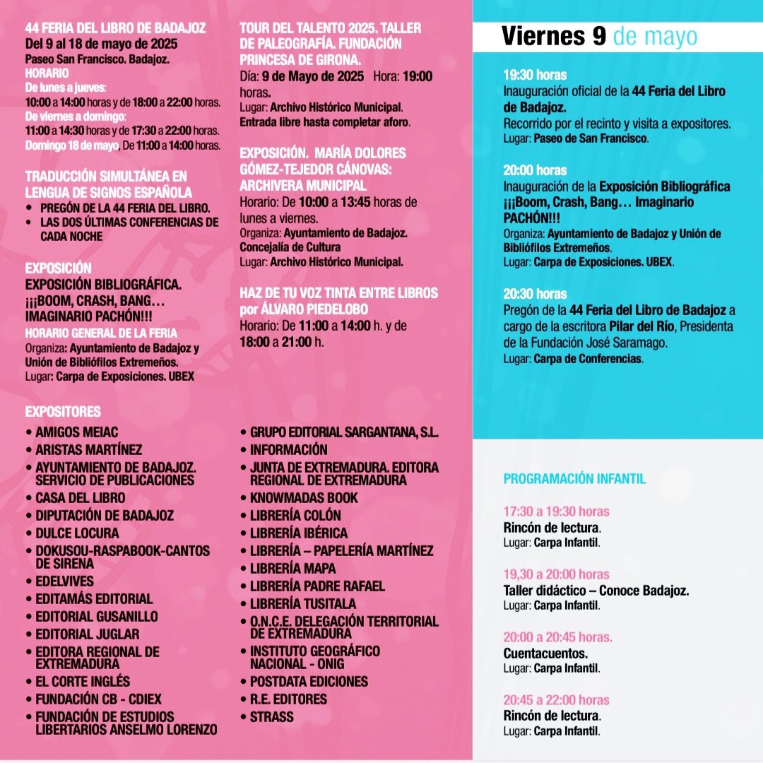 jjcho_BA's tweet photo. Viernes 9 de mayo, empezamos la #44FLB Feria del Libro con el #Pregón a cargo de Pilar del Río @delRioPilar
Casa del Libro se encuentra en las casetas 16-17 , junto a la entrada al parque por el Teatro López de Ayala.
¡Todos los libros con un 10% de descuento!
¡Os esperamos! https://t.co/gkNJA8uIYb