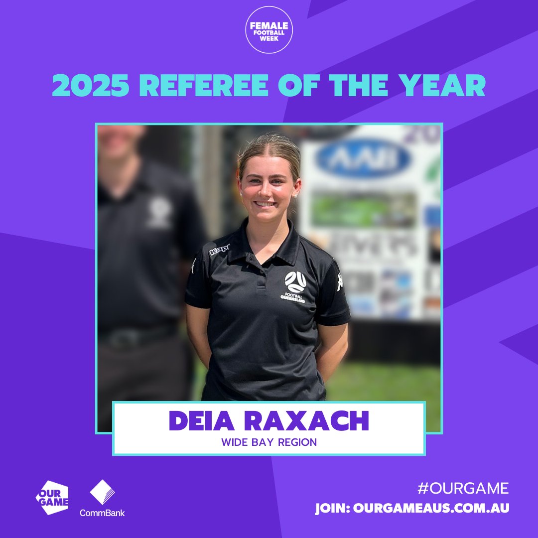 🏆 2025 Referee of the Year - Deia Raxach 🏆

At just 17, Deia has been named 2025 FFW Referee of the Year — a huge achievement for this rising star in the Wide Bay football community! 🏆

Read about all the winners here 👉🏼 bit.ly/FFWAwards2025

#FemaleFootballWeek #OurGame