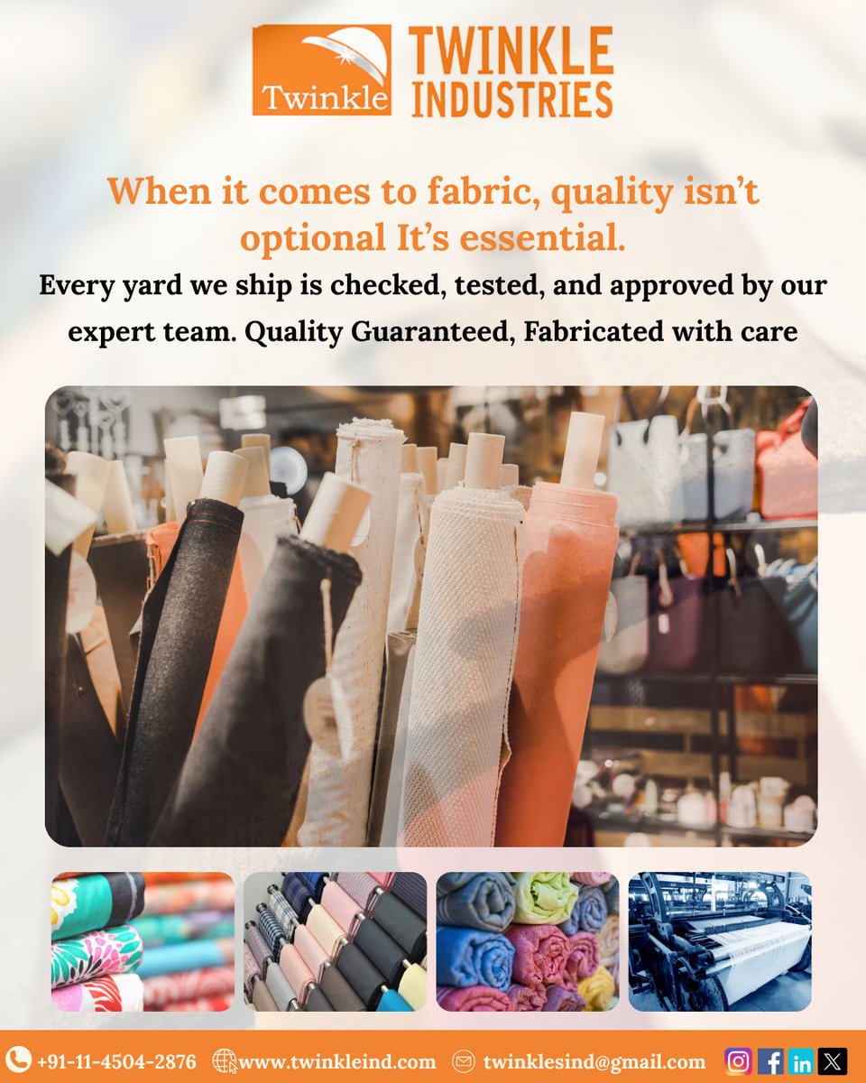 twinkleindustry's tweet image. Quality isn’t a feature — it’s our foundation.

Every thread, every yard, every time — crafted with care and approved by experts.
.
.
.
#FabricWithIntegrity #QualityYouCanFeel #TextileExcellence #WovenWithCare #PremiumFabrics #ThreadedToPerfection #TrustedTextiles #Fabric