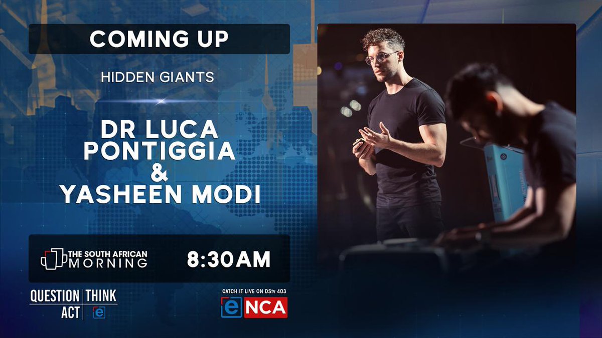 Bronwen Hirshowitz (@bronwenkerry) on Twitter photo Join Luca Pontiggia and Yasheen Modi from Universe On Stage on eNCAnews this morning from 8:30am - talking about Hidden Giants which opened at <a href="/joburgtheatre/">Joburg Theatre</a> last night and they’ll be giving a brief demonstration of what they do on stage. Don’t miss this. Join Luca Pontiggia and Yasheen Modi from Universe On Stage on eNCAnews this morning from 8:30am - talking about Hidden Giants which opened at <a href="/joburgtheatre/">Joburg Theatre</a> last night and they’ll be giving a brief demonstration of what they do on stage. Don’t miss this.