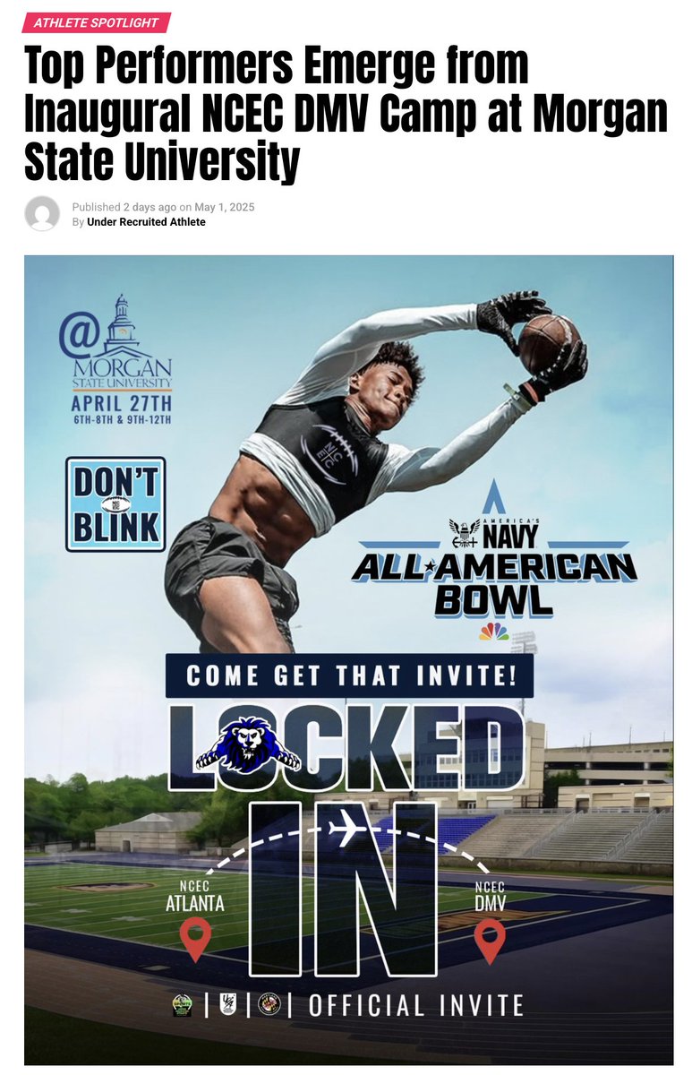 NCEC DMV CAMP Was A Success With 15 Navy All-American Invites And Several Top Performers Receiving Offers After Camp

Article: underrecruitedathlete.com/ncec-dmv-camp-…

instagram.com/ura_sportsshow facebook.com/urasportsshow youtube.com/@underrecruite…

<a href="/SWCaldwellFB/">Sawyer Caldwell</a> <a href="/WesleyFlamer/">Wesley Flamer</a> <a href="/KeenenB_1/">Keenen Braylock</a> <a href="/DillanJ2309/">Dillan Johnson</a>