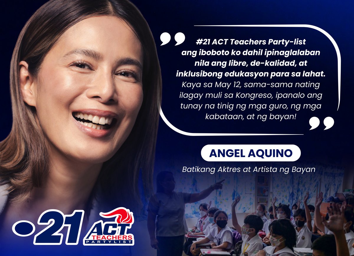 alasiye7e's tweet photo. BREAKING: Angel Aquino, the mother who mothered, formally endorses #21ACTTeachers Partylist for a free, high-quality, and inclusive education! https://t.co/OHvahN7DFz