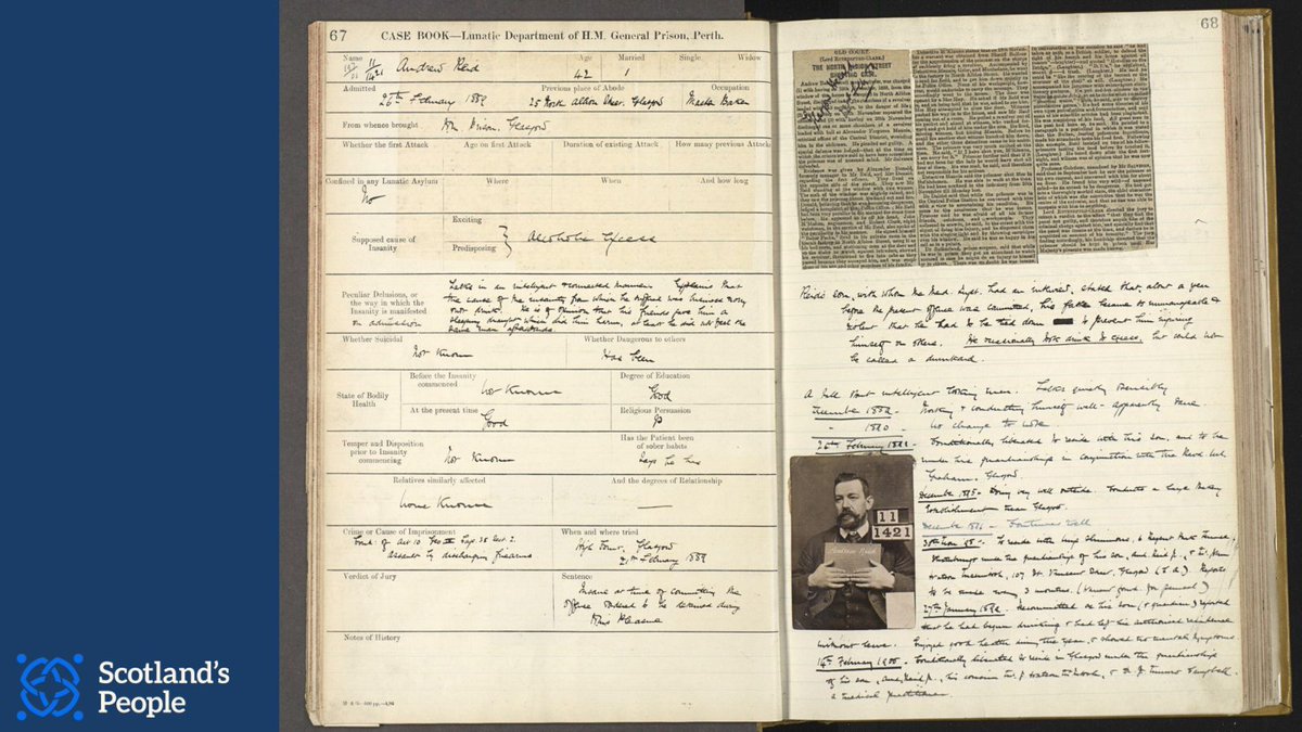Records of people detained at Perth Prison as patients can help us piece together an understanding of their lives.

Andrew Reid, a Glasgow biscuit manufacturer, was admitted to Perth Prison as a patient in 1889.

Find out more 👇

bit.ly/SPAndrewReid