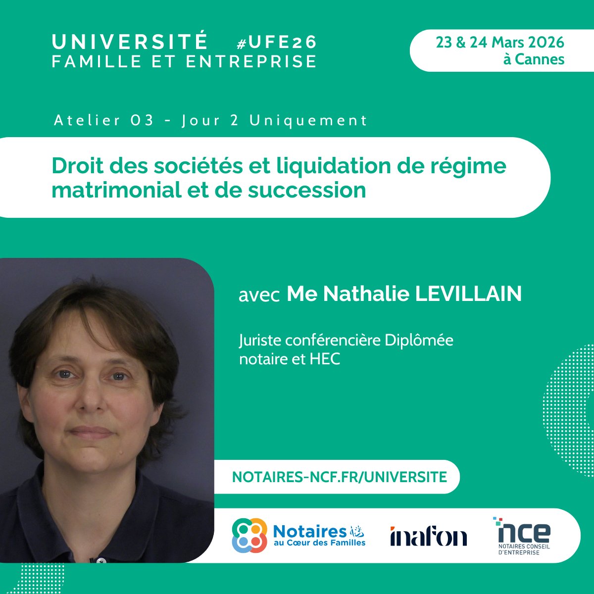 [UNIVERSITE FAMILLE &amp; ENTREPRISE 2026] #UFE26

✨ Atelier 03 : Droit des sociétés et liquidation de régime matrimonial et de succession  🚀

📆 23 &amp; 24 Mars 2026
📍 Hôtel Barrière Le Majestic &amp; Gray d'Albion à Cannes

#notaires #notaires
