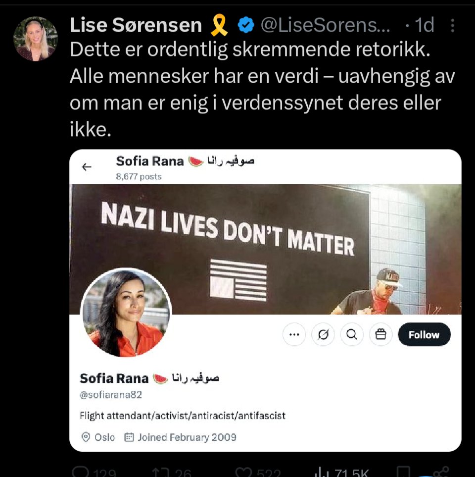 Det er nå herlig ironisk med @lisesorensen_ ! Synd at hun som er en fighter for ytringsfriheten i tillegg har blokkert meg!