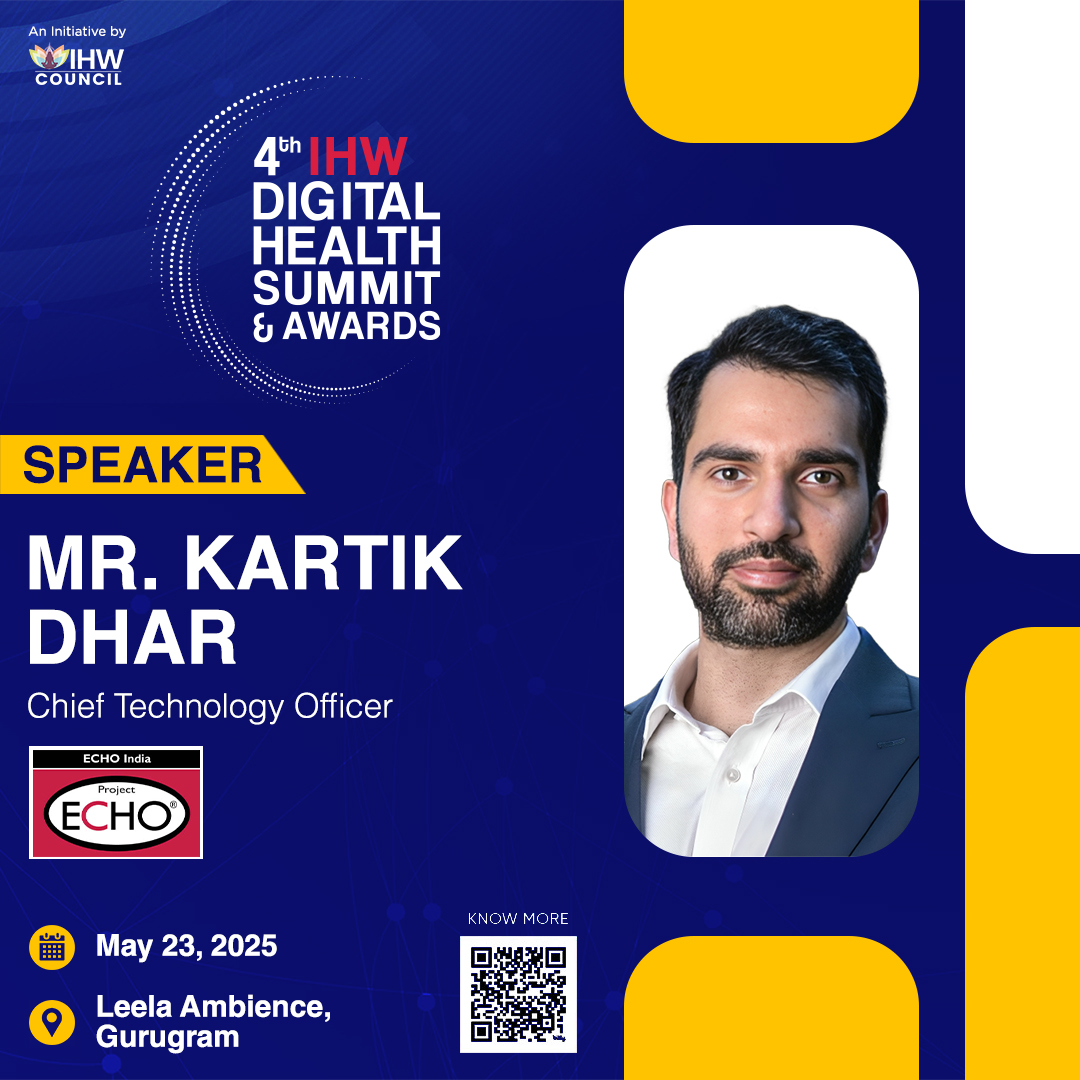 IHW Council (@ihwcouncil) on Twitter photo We are honored to welcome Mr. Kartik Dhar, Chief Technology Officer, <a href="/ProjectECHO/">Project ECHO</a> , as a distinguished speaker at the 4th Digital Health Summit & Awards 🎤🧬
Through leading the India-based development of ECHO Digital, Mr. Dhar's role drives the creation of a scalable, We are honored to welcome Mr. Kartik Dhar, Chief Technology Officer, <a href="/ProjectECHO/">Project ECHO</a> , as a distinguished speaker at the 4th Digital Health Summit & Awards 🎤🧬
Through leading the India-based development of ECHO Digital, Mr. Dhar's role drives the creation of a scalable,
