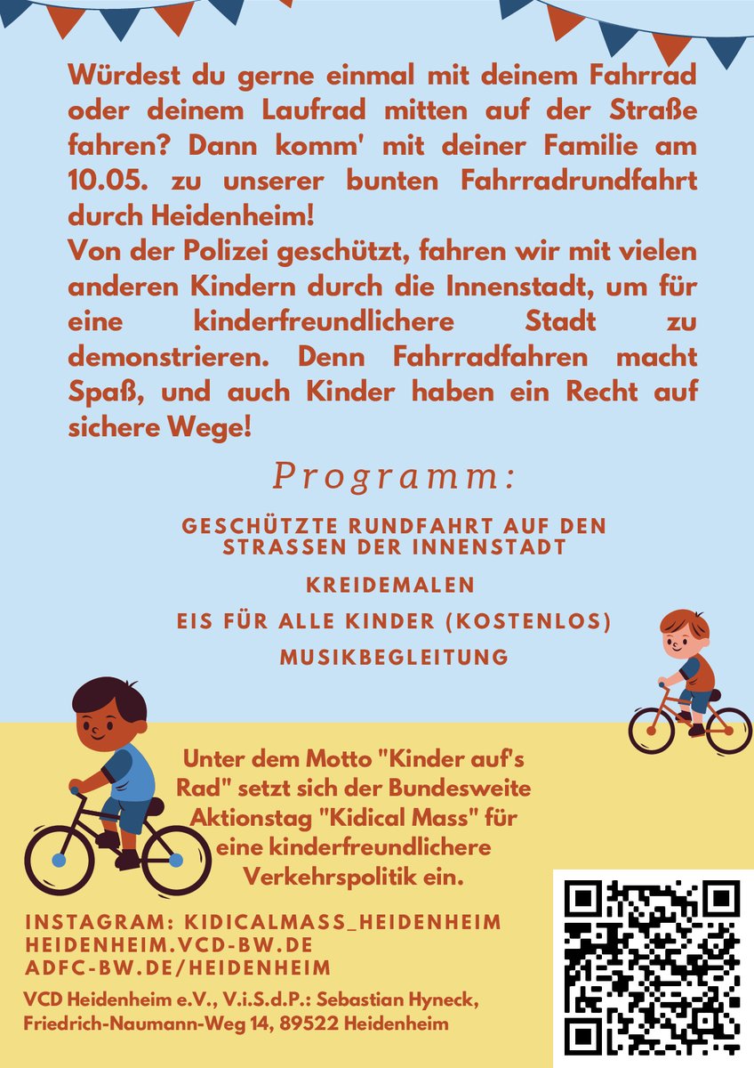 Markus M 🇺🇦👍 (@mm13_as) on Twitter photo 🌎 <a href="/KidicalMass/">Kidical Mass</a> 🚲 in #Heidenheim
🚴♀️🛴🚲
Jung und Alt fahren auf gesperrten Straßen mit Laufrädern, Fahrrädern, Fahrrad-Anhängern, Lastenrädern, ... durch die Innenstadt.🎈
🗓️ Samstag 10. Mai 2025
🕒 15 Uhr
<a href="/KinderaufsRad/">Kidical Mass - Kinder aufs Rad</a>
<a href="/VCDeV/">VCD</a> <a href="/FahrradClub/">ADFC Bundesverband</a> 🔎heidenheim.vcd-bw.de/kinderrundfahrt 🌎 <a href="/KidicalMass/">Kidical Mass</a> 🚲 in #Heidenheim
🚴♀️🛴🚲
Jung und Alt fahren auf gesperrten Straßen mit Laufrädern, Fahrrädern, Fahrrad-Anhängern, Lastenrädern, ... durch die Innenstadt.🎈
🗓️ Samstag 10. Mai 2025
🕒 15 Uhr
<a href="/KinderaufsRad/">Kidical Mass - Kinder aufs Rad</a>
<a href="/VCDeV/">VCD</a> <a href="/FahrradClub/">ADFC Bundesverband</a> 🔎heidenheim.vcd-bw.de/kinderrundfahrt