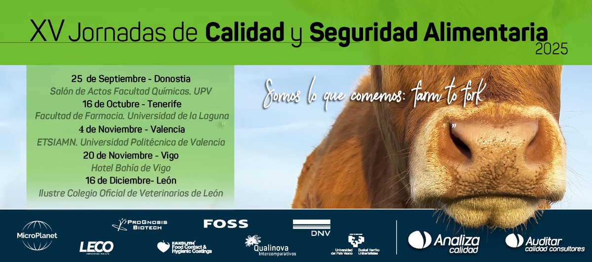 #JornadasAnaliza 

#Calidad y #SeguridadAlimentaria 

En breve tendremos todos los #programas , con #ponentes, #patrocinadores y todos los requisitos para compartir 

Inscríbete ya !!!!