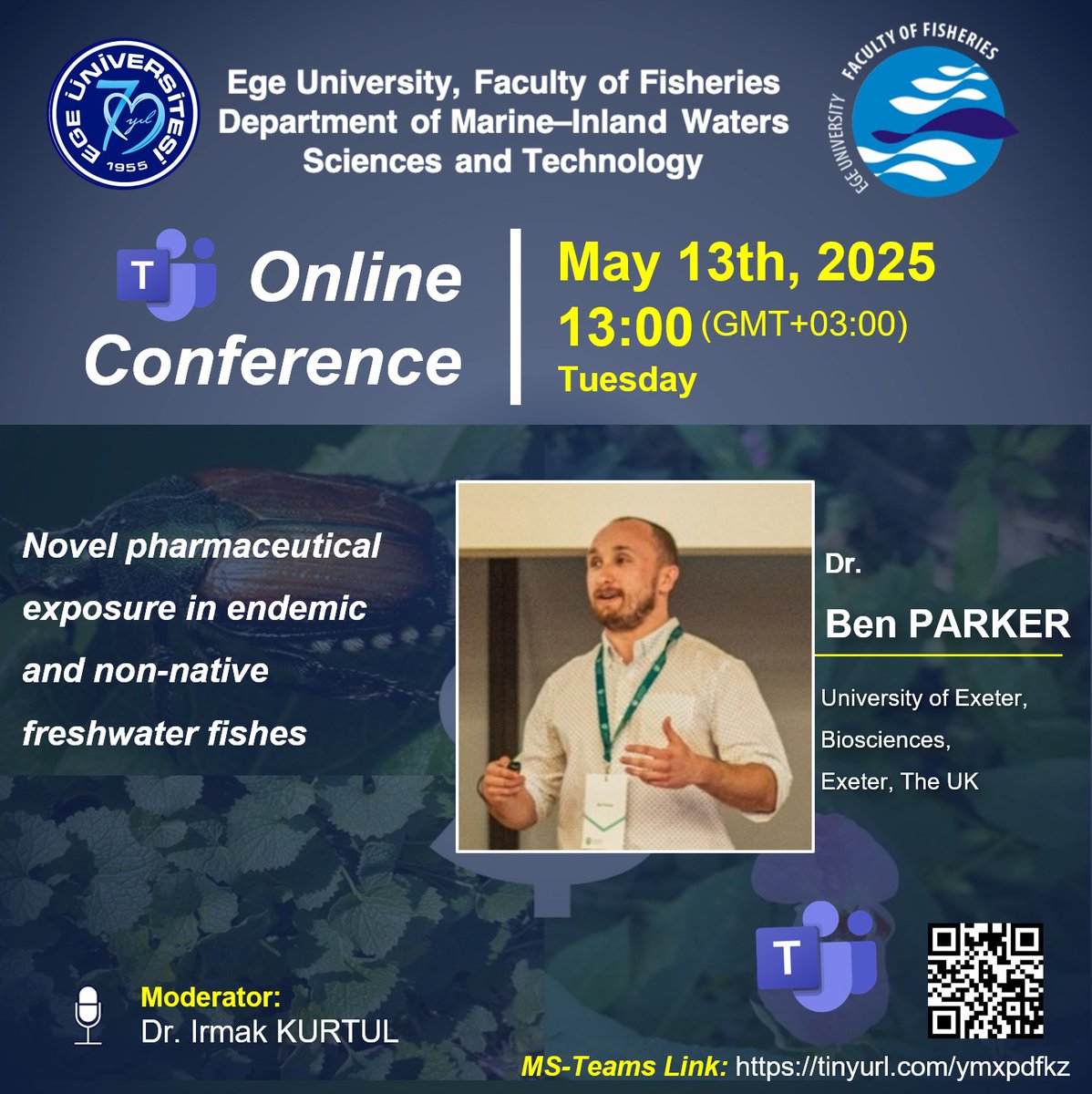 Ege Üniversitesi Su Ürünleri Fakültesi (@eu_sufak) on Twitter photo 13 Mayıs 2025 saat 13.00’da ‘’Novel pharmaceutical exposure in endemic and non-native freshwater fishes’’ uluslararası online seminerin konuğuDr. Ben PARKER. Tüm öğrencilerimiz, bilim camiamız akademisyenlerini çevrimiçi gerçekleşecek aktivitemize davet ediyoruz.<a href="/ProfNecdetBudak/">Prof.Dr.Necdet BUDAK</a> 13 Mayıs 2025 saat 13.00’da ‘’Novel pharmaceutical exposure in endemic and non-native freshwater fishes’’ uluslararası online seminerin konuğuDr. Ben PARKER. Tüm öğrencilerimiz, bilim camiamız akademisyenlerini çevrimiçi gerçekleşecek aktivitemize davet ediyoruz.<a href="/ProfNecdetBudak/">Prof.Dr.Necdet BUDAK</a>