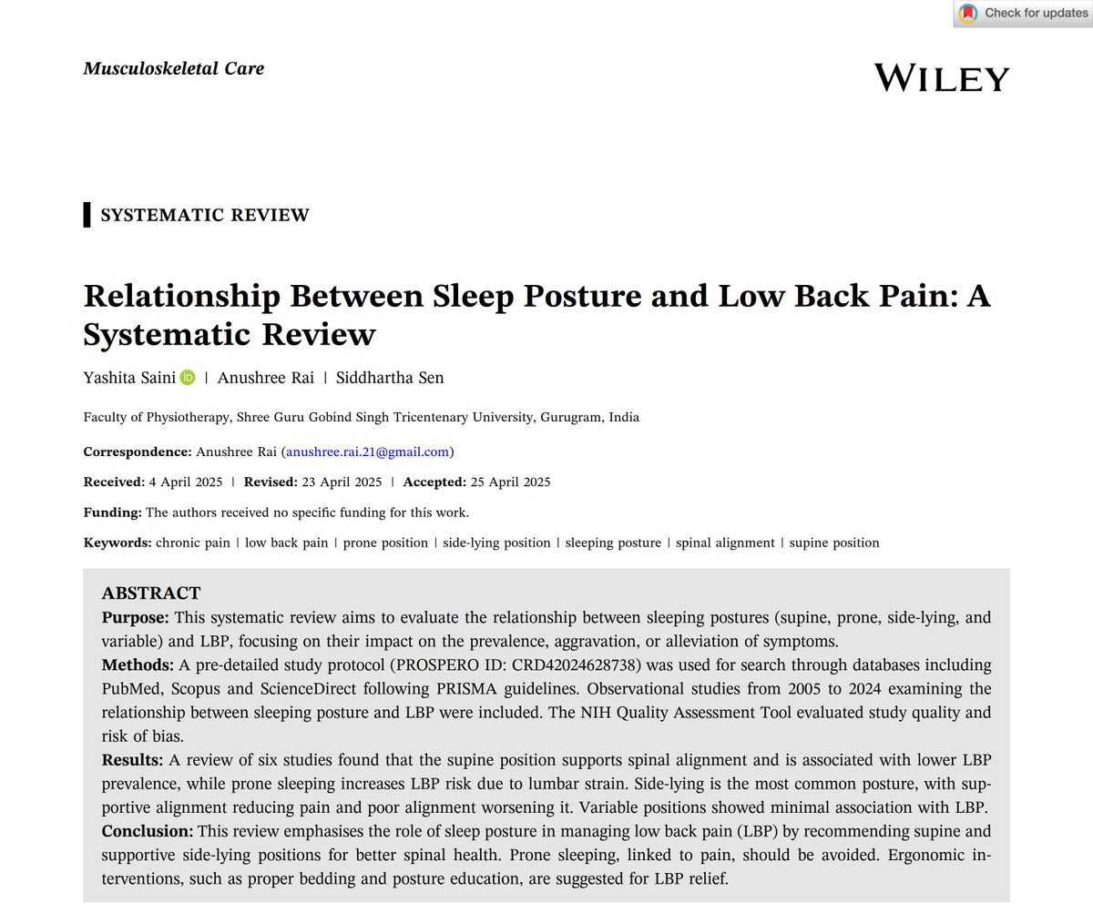 Relationship Between Sleep Posture and Low Back Pain: A Systematic Review

pubmed.ncbi.nlm.nih.gov/40338112/