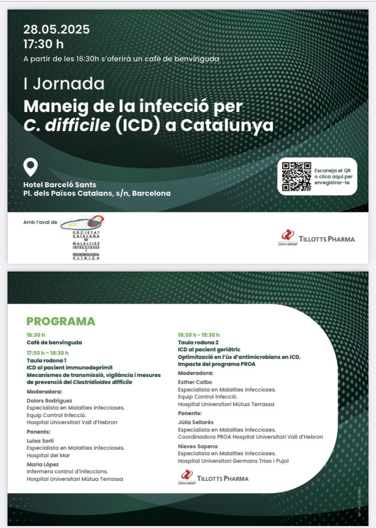 📢I Jornada sobre infecció per Clostridioides difficile a Catalunya!

🗓 28 de maig de 2025
 📍 Hotel Barceló Sants, Barcelona

Una jornada per compartir coneixement, actualitzar evidències i debatre bones pràctiques en la gestió d’aquesta infecció.