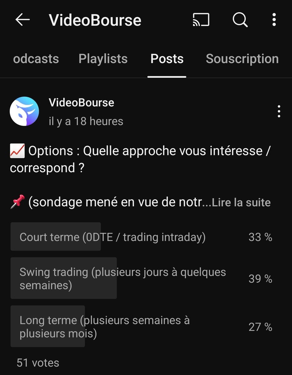VideoBourse (@videobourse_fr) on Twitter photo 📊 Première tendance : on partirait sur des stratégies Swing Trading <a href="/TraderChange/">Philippe Lhermie</a>
✅️ N'hésitez pas à participer au sondage ! 📊 Première tendance : on partirait sur des stratégies Swing Trading <a href="/TraderChange/">Philippe Lhermie</a>
✅️ N'hésitez pas à participer au sondage !