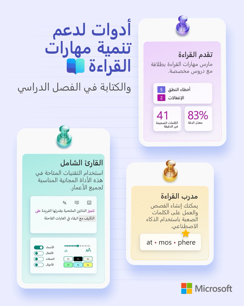 أضف قوة القراءة إلى فصلك الدراسي باستخدام أدوات #MicrosoftEDU لدعم تطوير مهارات القراءة والكتابة! 🎉📖  

#MicrosoftEDU