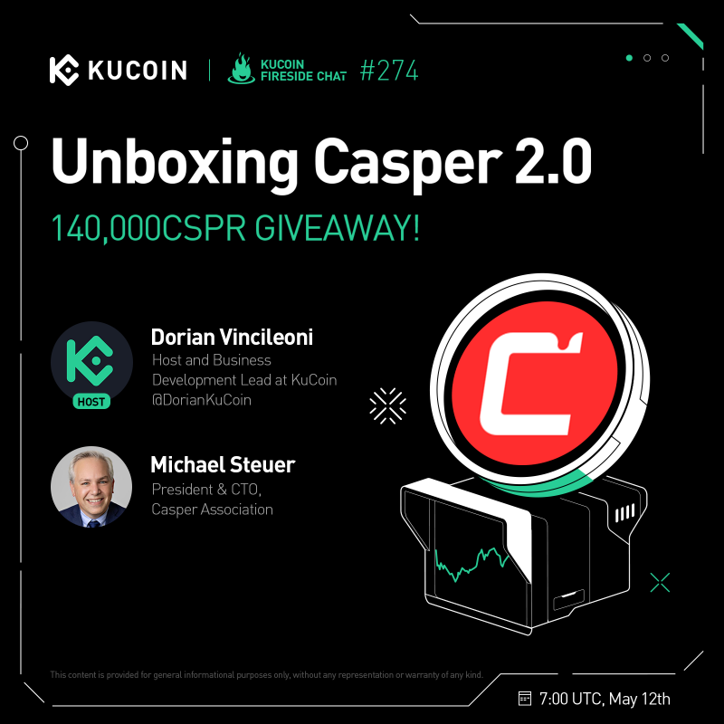 kucoincom's tweet photo. 🔥Don’t miss the #KuCoinFireSideChat with @Casper_Network!

🎁140,000 $CSPR to win!

1. Follow @kucoincom, @Casper_Network &amp; @BC_KuCoin
2.❤️ + RT
3. Follow KuCoin on IG
4. Fill Gleam form
5. Join space: https://t.co/yfqh5I7AON

Support $CSPR on KuCoin now!
https://t.co/1SboB6p1wn