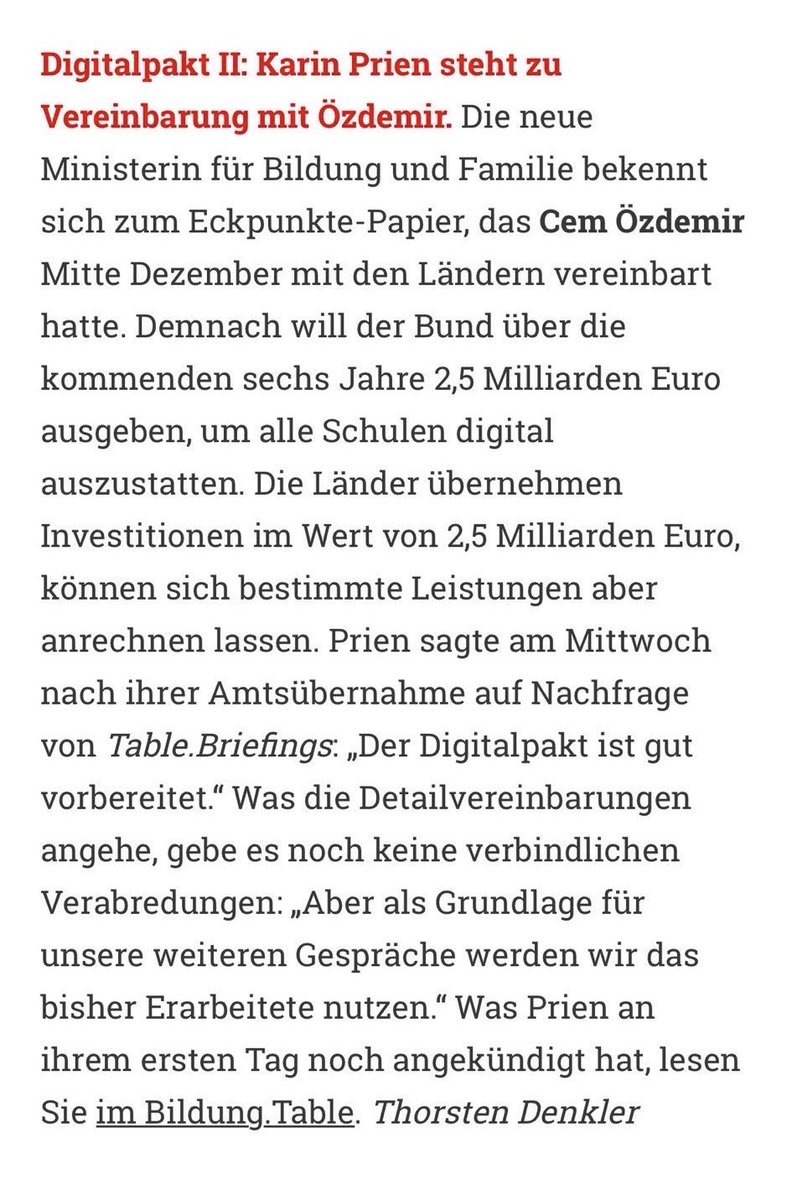 Großes Lob für die Arbeit von <a href="/cem_oezdemir/">Cem Özdemir</a> durch die Union: 
Sein Einsatz für das Tierwohl wird vom neuen CSU-Minister fortgeführt. Auch der Digitalpakt wird von der neuen CDU-Ministerin gelobt! Willkommen in der Realität, liebe Union.