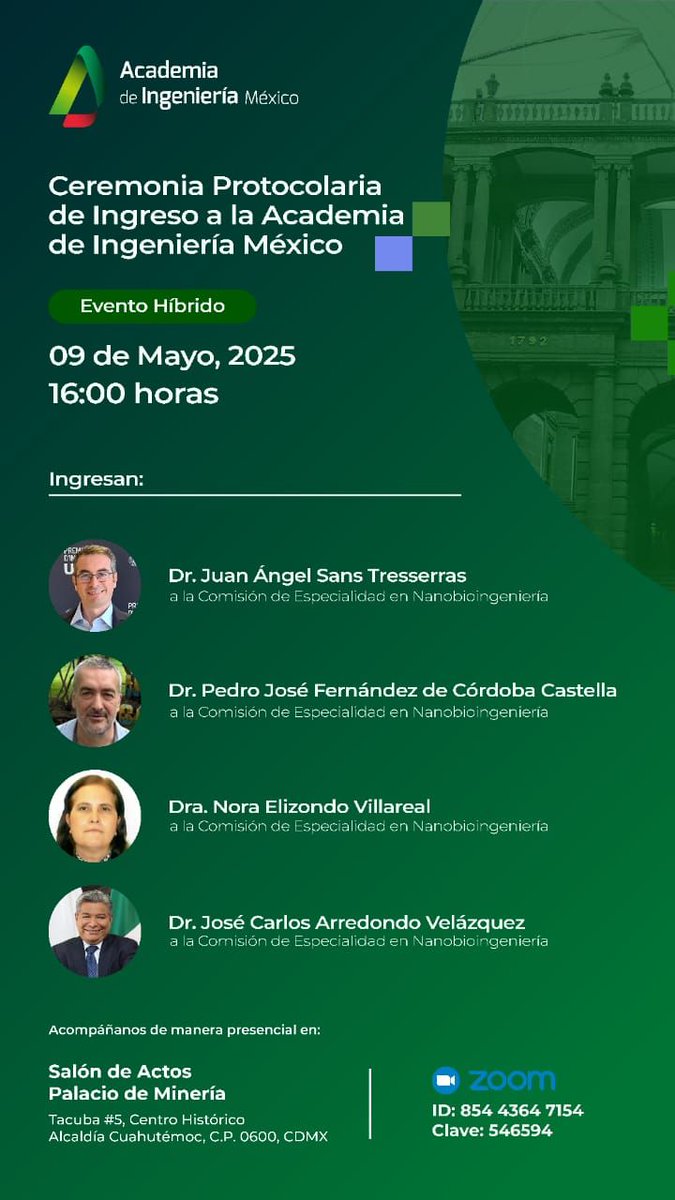 Hoy 9 de Mayo a las 16h se celebra la Ceremonia Protocolaria de Ingreso a la Academia de Ingeniería de México <a href="/MXAcademia/">Academia de Ingeniería México</a> . Es un inmenso honor pasar a formar parte de esta institución