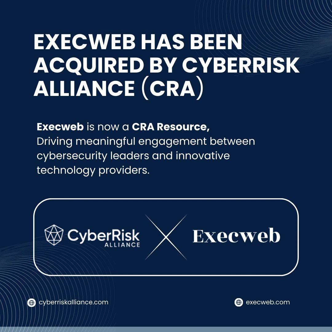 Execweb (Acquired by CyberRisk Alliance) (@execweb) on Twitter photo Exciting news: Execweb is now a CRA Resource!
We’ve been acquired by <a href="/cyberriskall/">CyberRisk Alliance</a> , uniting executive engagement with #cybersecurity intelligence to help #CISOs and vendors connect, collaborate, and thrive.
More here: lnkd.in/dN6fcarP
#Execweb #CyberRiskAlliance Exciting news: Execweb is now a CRA Resource!
We’ve been acquired by <a href="/cyberriskall/">CyberRisk Alliance</a> , uniting executive engagement with #cybersecurity intelligence to help #CISOs and vendors connect, collaborate, and thrive.
More here: lnkd.in/dN6fcarP
#Execweb #CyberRiskAlliance