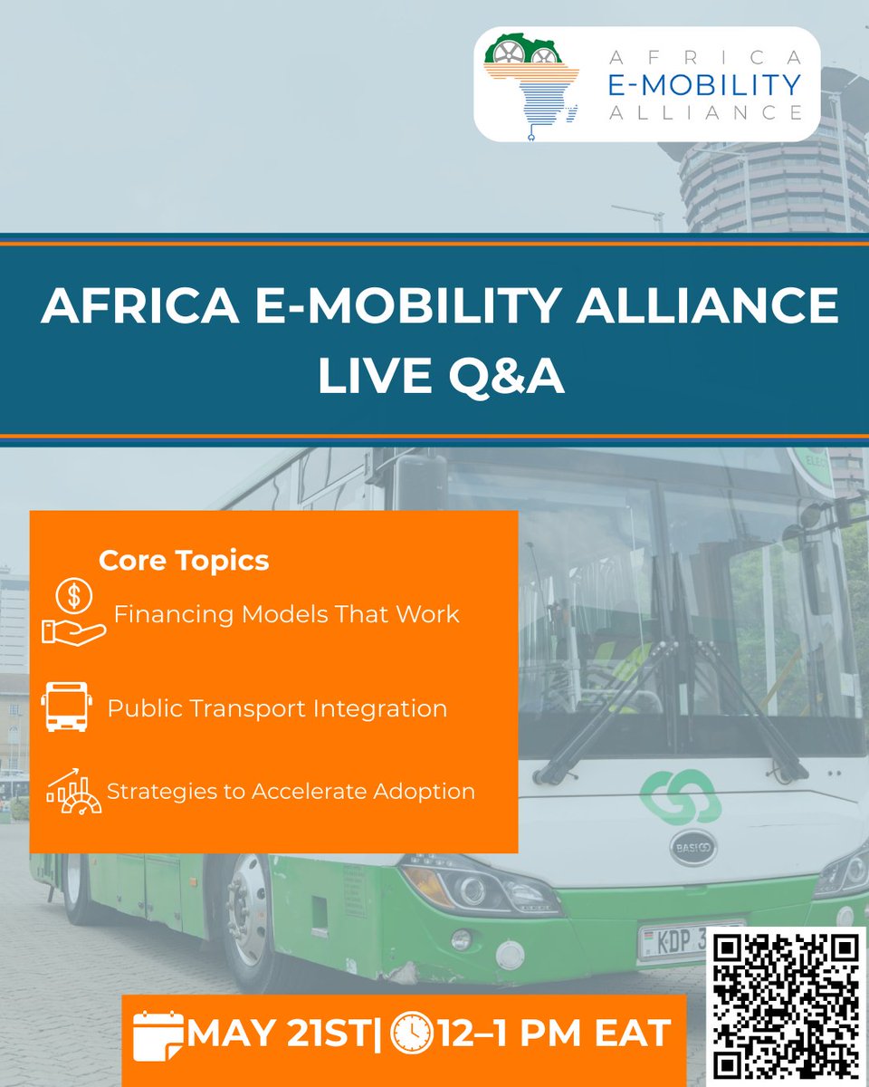 AfricaEma's tweet image. 🚨 Just 1 WEEK to go! ⚡🚌
Africa’s public transport is going electric — are you ready?
Join our Q&amp;amp;A on Electric Buses in Africa:
💰 Who's funding them
🚍 Real-world rollout stories
⚡ What’s driving adoption
🗓️ May 21 | 🕛 12–1 PM EAT
🔗 Register: us06web.zoom.us/webinar/regist…
 #AfEMA